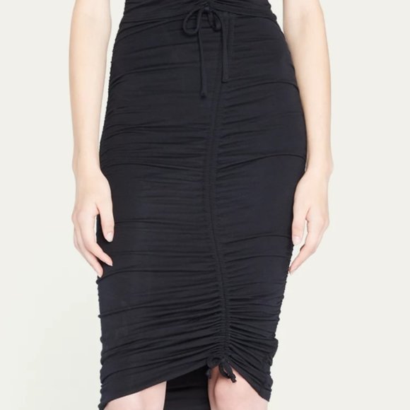 Jonathan Simkhai Anya Matte Jersey Ruched Midi Skirt with Asymmetric Seam - Picture 2 of 4